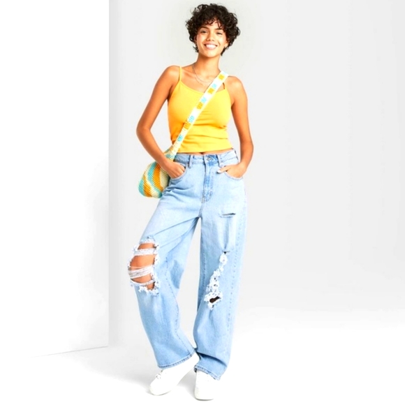 😎WILD FABLE Super High Rise Distressed Baggy Jeans, pants distressed New WoW!! - Picture 1 of 16